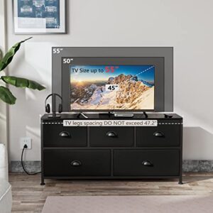 Black TV Stand Dresser with Power Outlet and Wide Dresser with 9 Large Drawers for 55'' for Bedroom,Living Room,Closet,Entryway,Sturdy Metal Frame