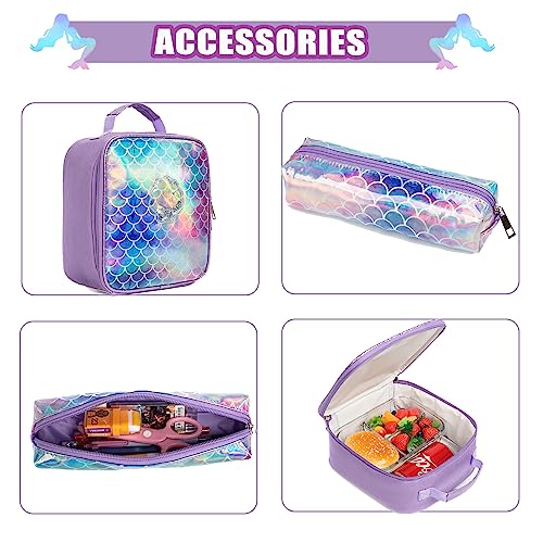 Oruiji Mermaid Rolling Backpack for Girls Backpack with Wheels for Elementary Girls with Lunch Box Wheeled Trolley Suitcase Travel Luggage