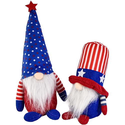 mupera 2Pcs Summer Gnomes Plush Decor, Blue Adorable Handmade Plush Dolls with Stars Stripes, Faceless Gnomes Plush Doll Table Ornament for Office, Living Room