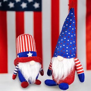 mupera 2Pcs Summer Gnomes Plush Decor, Blue Adorable Handmade Plush Dolls with Stars Stripes, Faceless Gnomes Plush Doll Table Ornament for Office, Living Room