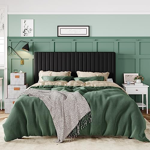 Allewie Queen Bed Frame, Velvet Upholstered Platform Bed with Adjustable Vertical Channel Tufted Headboard, Mattress Foundation with Strong Wooden Slats, Box Spring Optional, Easy Assembly, Black