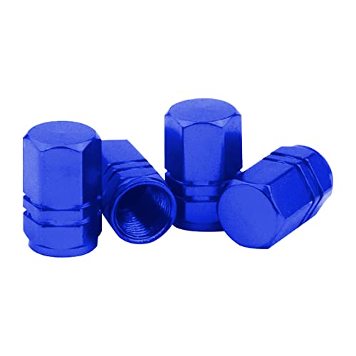 QODOLSI Pack-4 Tire Stem Valve Caps, 0.6" x 0.37" Leak-Proof Aluminum Alloy Tire Valve Cover for Cars SUVs Trucks (Blue)