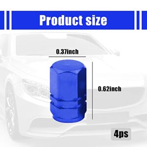 QODOLSI Pack-4 Tire Stem Valve Caps, 0.6" x 0.37" Leak-Proof Aluminum Alloy Tire Valve Cover for Cars SUVs Trucks (Blue)