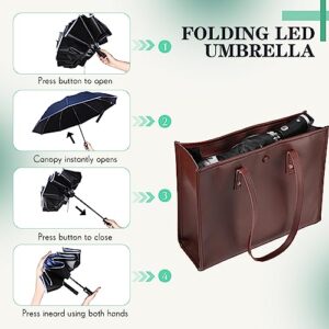 Sanwuta 2 Pcs Folding LED Umbrella Travel Umbrella Reflective Umbrella Compact Portable Parasol Waterproof Umbrella Auto Open Close Golf Umbrella, Black and Blue