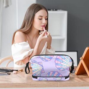 Double Layer Cosmetic Bag Travel Makeup Organizer with Brush Compartment, Roomy Toiletry Bag Makeup Brush Bags for Women and Girls - Beautiful Rainbow Peal Shell