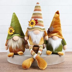 dazonge fall decor, 3pcs fall gnomes plush for tiered tray decor, fall decorations for home, fall leaves and dangle legs gnomes for thanksgiving decorations