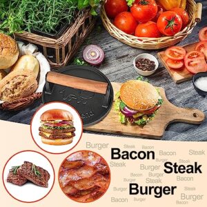 Finderomend Hamburger Press,Cast Iron Grill Press,Heavy Duty Smash Meat,Bacon,Steak & Burger Press with Wooden Handle for Blackstone Pitboss Weber Treager Griddle (Calf-Round 1)