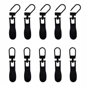 10 pcs zipper pull replacement metal fix zip puller detachable zipper pull tab for luggage jacket bag backpack purse (black)