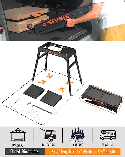 Griddle Stand for Blackstone 17''/22'' Griddle, Portable Blackstone Stand with Sideshelfs, Tool Hooks, Paper Towel Holder and Garbage Bag Holder, Foldable Grill Stand for Ourdoor Tailgating or Camping