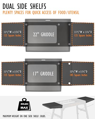 Griddle Stand for Blackstone 17''/22'' Griddle, Portable Blackstone Stand with Sideshelfs, Tool Hooks, Paper Towel Holder and Garbage Bag Holder, Foldable Grill Stand for Ourdoor Tailgating or Camping