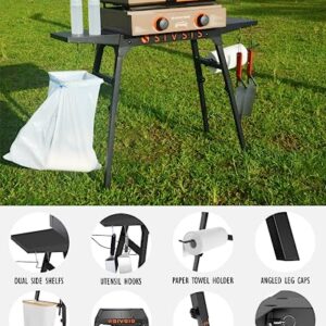 Griddle Stand for Blackstone 17''/22'' Griddle, Portable Blackstone Stand with Sideshelfs, Tool Hooks, Paper Towel Holder and Garbage Bag Holder, Foldable Grill Stand for Ourdoor Tailgating or Camping