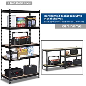 Karl home Garage Shelving Heavy Duty, 5-Tier Wide Size Adjustable Metal Shelving Unit Rack Organization for Garage Pantry Basement, 1900lbs,35.4" L x 17.7" W x 70.9" H, Black