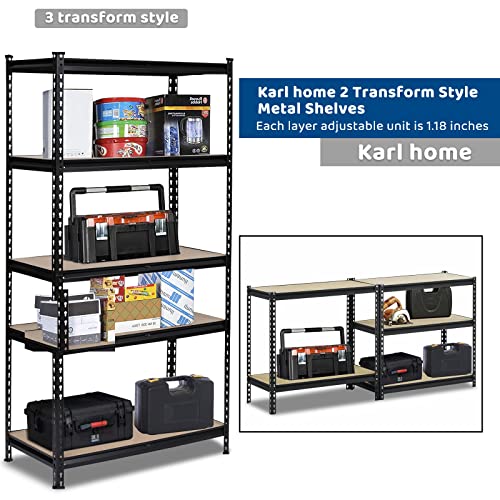 Karl home Garage Shelving Heavy Duty, 5-Tier Wide Size Adjustable Metal Shelving Unit Rack Organization for Garage Pantry Basement, 1900lbs,35.4" L x 17.7" W x 70.9" H, Black