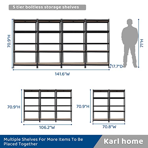 Karl home Garage Shelving Heavy Duty, 5-Tier Wide Size Adjustable Metal Shelving Unit Rack Organization for Garage Pantry Basement, 1900lbs,35.4" L x 17.7" W x 70.9" H, Black