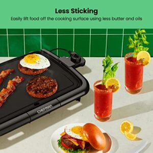 Chefman Electric Griddle with Removable Temperature Control, Immersible Flat Top Grill, Burger, Eggs, Pancake Griddle, Nonstick Easy Clean Cooking Surface, Slide Out Drip Tray, 10 x 16 Inch