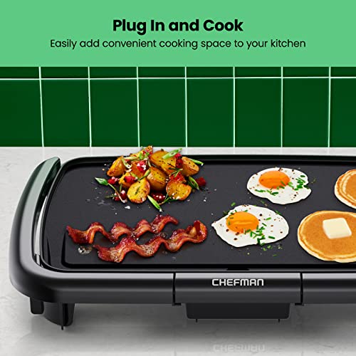 Chefman Electric Griddle with Removable Temperature Control, Immersible Flat Top Grill, Burger, Eggs, Pancake Griddle, Nonstick Easy Clean Cooking Surface, Slide Out Drip Tray, 10 x 16 Inch