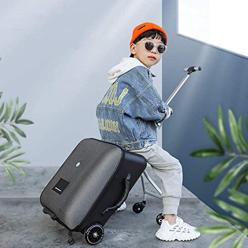 khukam Children's Ride-On Suitcase, Kids Luggage Set, Fashion Travel Suitcase, Student Trolley Boarding Suitcase, Toy Box, 2-in-1 Trolley Case & Baby Stroller, Black