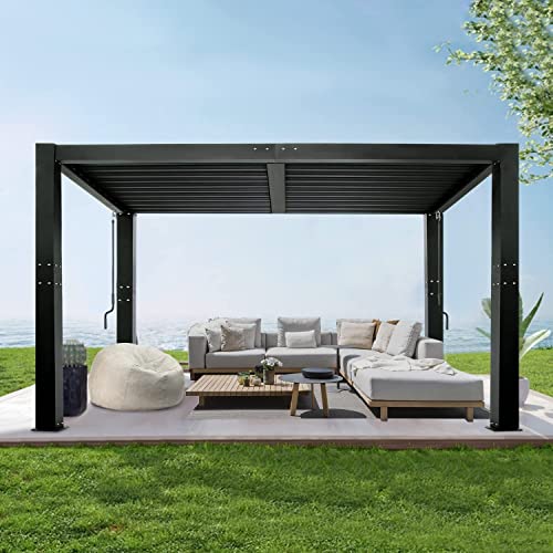 ONLYCTR Outdoor Louvered Pergola 10' × 10' Aluminum Large Pergola Patio Rainproof Pergola with Adjustable Roof, Black Gazebo for Outdoor Deck Garden Beach Patio (10' × 10', Black)