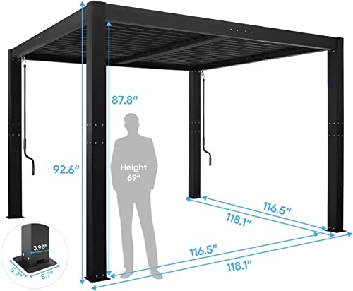 ONLYCTR Outdoor Louvered Pergola 10' × 10' Aluminum Large Pergola Patio Rainproof Pergola with Adjustable Roof, Black Gazebo for Outdoor Deck Garden Beach Patio (10' × 10', Black)