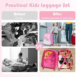 BABY JOY 2 Pcs Kids Luggage Set, 16" Toddlers Carry-on Suitcase & 12" Backpack Set, Children Travelling Case w/ 4 Casters, Retractable Handle, Lightweight Trolley Case for Boys Girls (Lovely Unicorn)