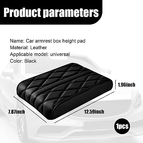 Dewkou Pack-1 Car Armrest Box Pad, Memory Foam Leather Car Center Console Cover, Universal Armrest Box Mat Armrest Cushion, Suitable for Most Vehicles, SUVs, Trucks, Cars (Black)