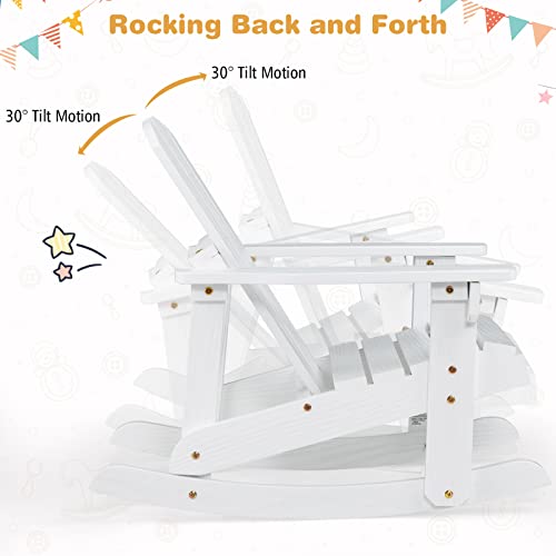 Giantex Wooden Adirondack Rocking Chair - Kids Outdoor Adirondack Rocker with Slatted seat, Smooth Rocking Feet, 300LBS Weight Capacity, Porch Rocking Chair for Balcony, Backyard, Poolside (1, White)