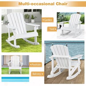 Giantex Wooden Adirondack Rocking Chair - Kids Outdoor Adirondack Rocker with Slatted seat, Smooth Rocking Feet, 300LBS Weight Capacity, Porch Rocking Chair for Balcony, Backyard, Poolside (1, White)
