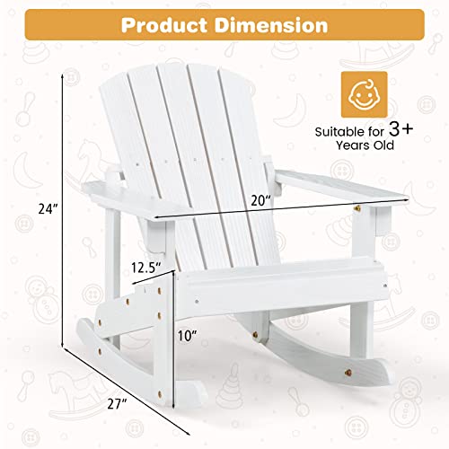 Giantex Wooden Adirondack Rocking Chair - Kids Outdoor Adirondack Rocker with Slatted seat, Smooth Rocking Feet, 300LBS Weight Capacity, Porch Rocking Chair for Balcony, Backyard, Poolside (1, White)