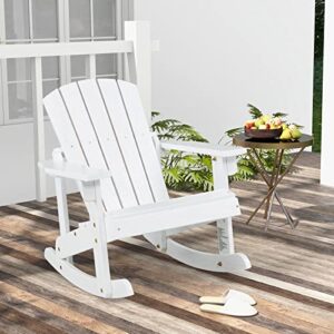 Giantex Wooden Adirondack Rocking Chair - Kids Outdoor Adirondack Rocker with Slatted seat, Smooth Rocking Feet, 300LBS Weight Capacity, Porch Rocking Chair for Balcony, Backyard, Poolside (1, White)