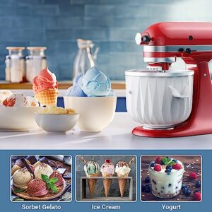 Ice Cream Attachment for Kitchenaid - 2 Quart Frozen Ice Cream & Sorbet Gelato Maker for Kitchenaid Ice Cream Maker Attachment Compatible 4.5 Qt and Larger Stand Mixers with Silicone Spatula by Cofun