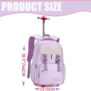 ZBAOGTW Rolling Backpack for Girls Backpack with Wheels Wheeled Backpack Set Trolly Roller Bookbag Kids Luggage for Elementary Preschool Purple