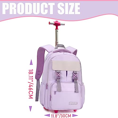 ZBAOGTW Rolling Backpack for Girls Backpack with Wheels Wheeled Backpack Set Trolly Roller Bookbag Kids Luggage for Elementary Preschool Purple