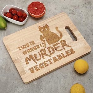 zingoetrie funny black cat cutting board this is where i murder vegetable wooden food serving tray dethawing engraved vegan knife kitchen wedding gift kitten lover dietitian women halloween home decor