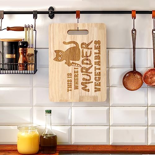 Zingoetrie Funny Black Cat Cutting Board This Is Where I Murder Vegetable Wooden Food Serving Tray Dethawing Engraved Vegan Knife Kitchen Wedding Gift Kitten Lover Dietitian Women Halloween Home Decor