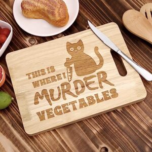 Zingoetrie Funny Black Cat Cutting Board This Is Where I Murder Vegetable Wooden Food Serving Tray Dethawing Engraved Vegan Knife Kitchen Wedding Gift Kitten Lover Dietitian Women Halloween Home Decor