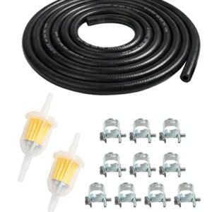 ESEWALAS 1/4" 5/16" Inch ID Fuel Line Kits,include 6Ft Fuel Line+2Pcs Gas Inline Fuel Filters with Magnet+10Pcs Adjustable Mini Fuel Hose Clamps,Fuel Line Hose with Fuel Filter Replacement.(1/4"(6MM))