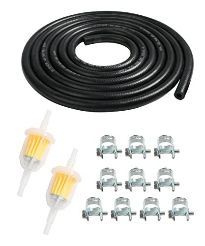 ESEWALAS 1/4" 5/16" Inch ID Fuel Line Kits,include 6Ft Fuel Line+2Pcs Gas Inline Fuel Filters with Magnet+10Pcs Adjustable Mini Fuel Hose Clamps,Fuel Line Hose with Fuel Filter Replacement.(1/4"(6MM))