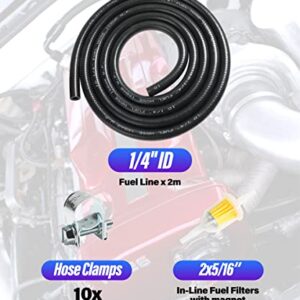 ESEWALAS 1/4" 5/16" Inch ID Fuel Line Kits,include 6Ft Fuel Line+2Pcs Gas Inline Fuel Filters with Magnet+10Pcs Adjustable Mini Fuel Hose Clamps,Fuel Line Hose with Fuel Filter Replacement.(1/4"(6MM))