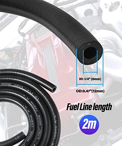 ESEWALAS 1/4" 5/16" Inch ID Fuel Line Kits,include 6Ft Fuel Line+2Pcs Gas Inline Fuel Filters with Magnet+10Pcs Adjustable Mini Fuel Hose Clamps,Fuel Line Hose with Fuel Filter Replacement.(1/4"(6MM))