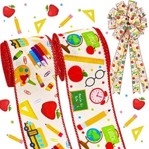 anydesign 20 yards back to school wired edge ribbons school themed decorative fabric ribbon school supplies pattern wrapping ribbon for diy crafts bow wreath sewing gift wrapping,2 styles