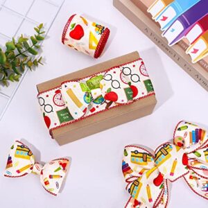 AnyDesign 20 Yards Back to School Wired Edge Ribbons School Themed Decorative Fabric Ribbon School Supplies Pattern Wrapping Ribbon for DIY Crafts Bow Wreath Sewing Gift Wrapping,2 Styles