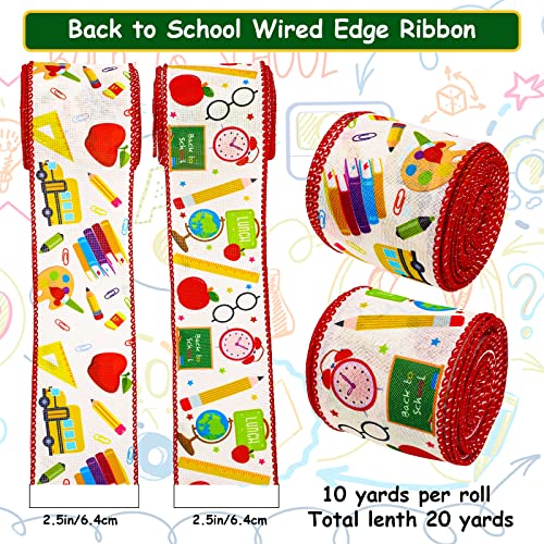 AnyDesign 20 Yards Back to School Wired Edge Ribbons School Themed Decorative Fabric Ribbon School Supplies Pattern Wrapping Ribbon for DIY Crafts Bow Wreath Sewing Gift Wrapping,2 Styles