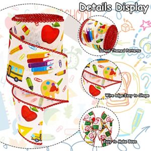 AnyDesign 20 Yards Back to School Wired Edge Ribbons School Themed Decorative Fabric Ribbon School Supplies Pattern Wrapping Ribbon for DIY Crafts Bow Wreath Sewing Gift Wrapping,2 Styles