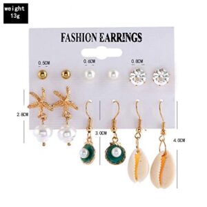 2023 New Women Vintage Originality Beach Clam Peal Earrings Suit Valentine Beaded Earrings (White, Free)