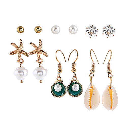 2023 New Women Vintage Originality Beach Clam Peal Earrings Suit Valentine Beaded Earrings (White, Free)