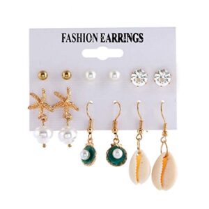 2023 New Women Vintage Originality Beach Clam Peal Earrings Suit Valentine Beaded Earrings (White, Free)