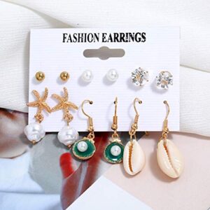 2023 New Women Vintage Originality Beach Clam Peal Earrings Suit Valentine Beaded Earrings (White, Free)