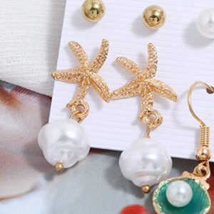 2023 New Women Vintage Originality Beach Clam Peal Earrings Suit Valentine Beaded Earrings (White, Free)