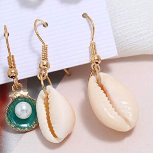 2023 New Women Vintage Originality Beach Clam Peal Earrings Suit Valentine Beaded Earrings (White, Free)