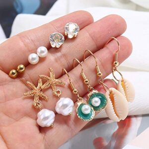 2023 New Women Vintage Originality Beach Clam Peal Earrings Suit Valentine Beaded Earrings (White, Free)